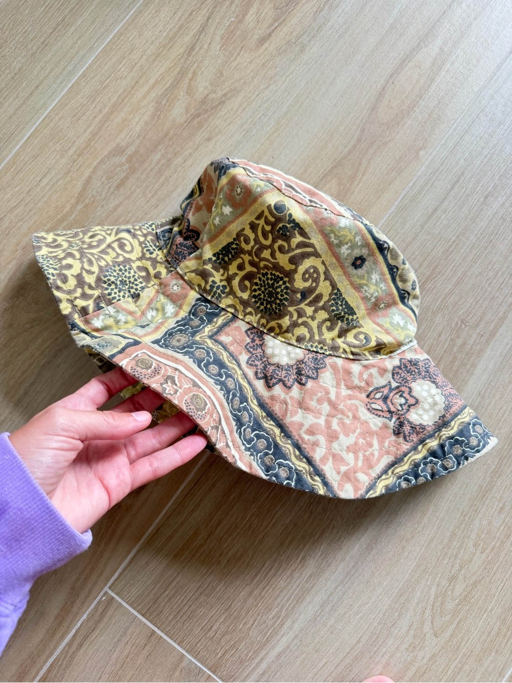 Vintage women’s Boho Patchwork Sun Hat in Brown & Yellow - Arden b - Picture 5 of 5